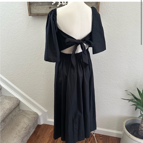 NWT Abercrombie & Fitch Womens Black Woven Sweetheart Neck Tie Back Midi Dress - Picture 2 of 7